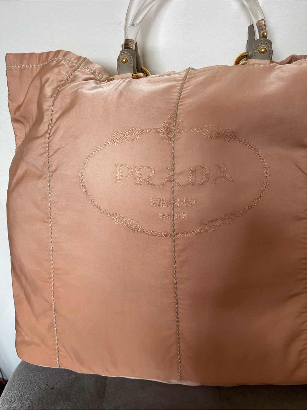Prada Salmon-Pink Tote with Clear Top Handles - Picture 2 of 14